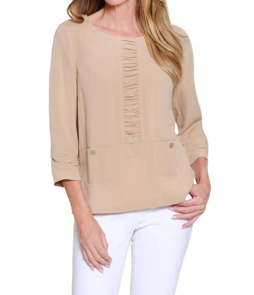 NEW MULTIPLES crinkle woven top in khaki